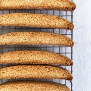 vanilla bean biscotti on a cooling rack