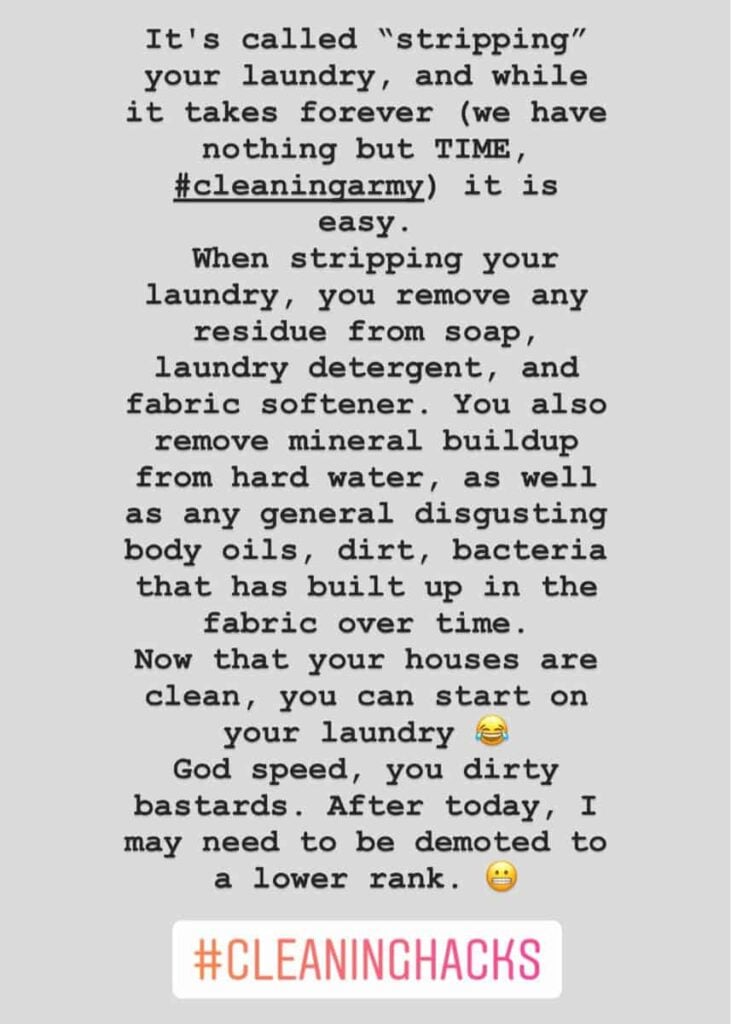 screen shot of why laundry stripping works from Instagram