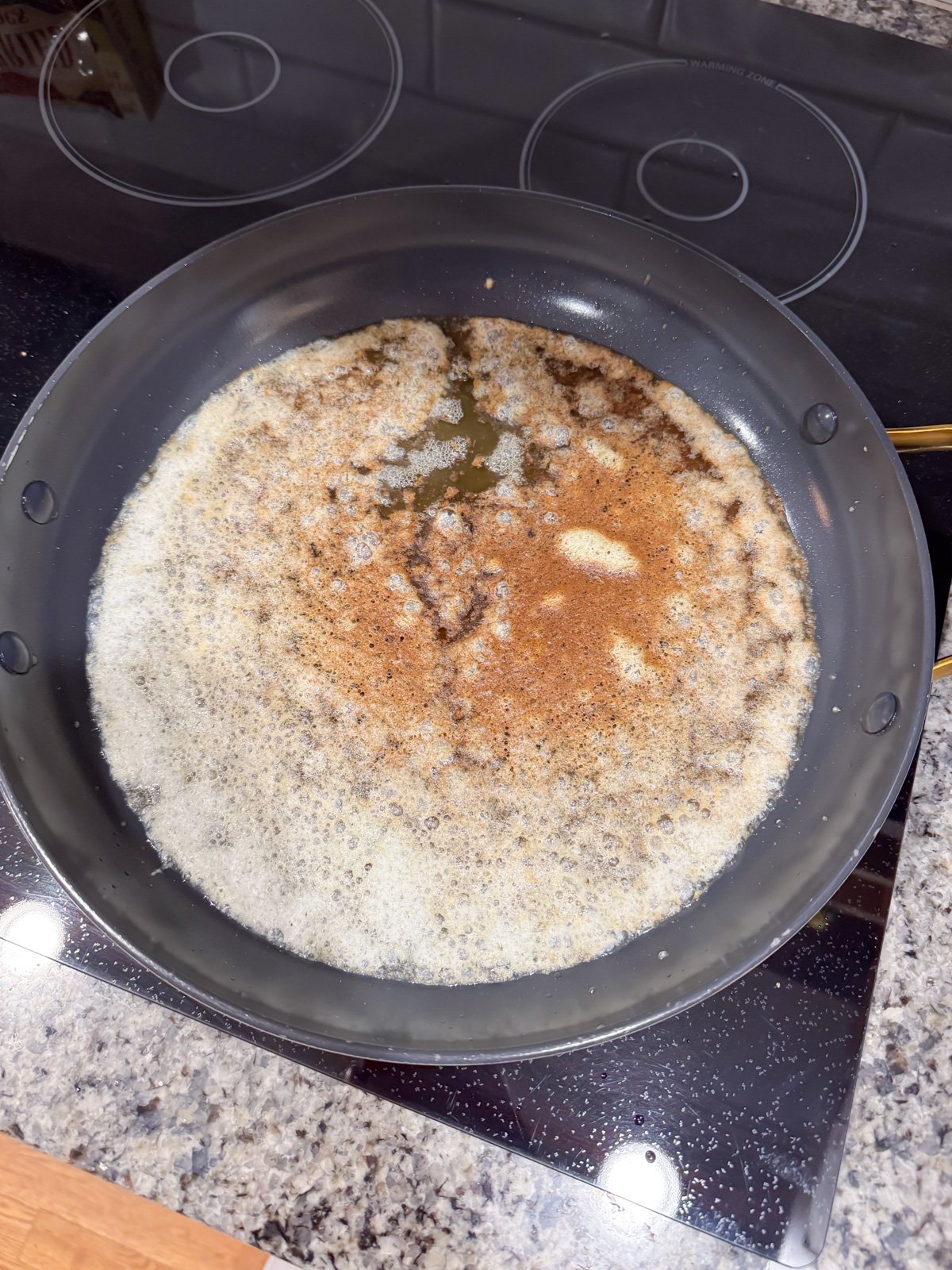brown butter in a large skillet on the stove.