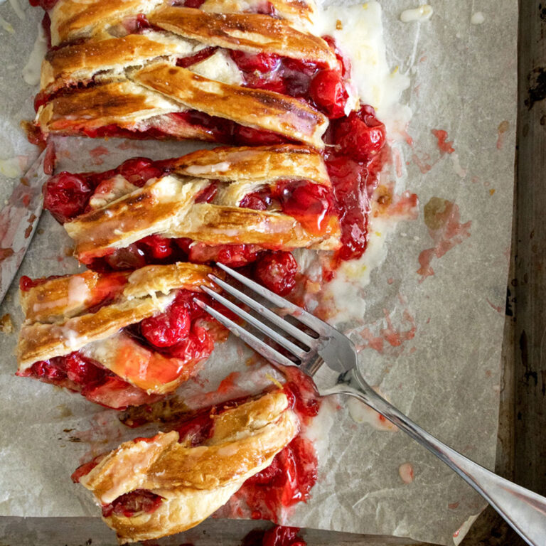 grown up cherry toaster strudel on a baking sheet