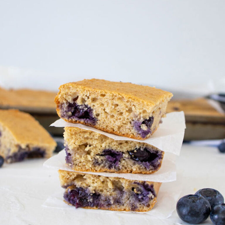 Blueberry Bars Kodiak Cakes cut and styled on a white background