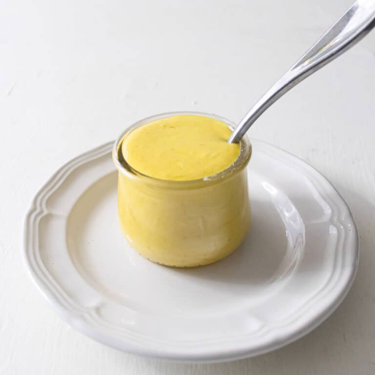 small clear jar of honey mustard dipping sauce