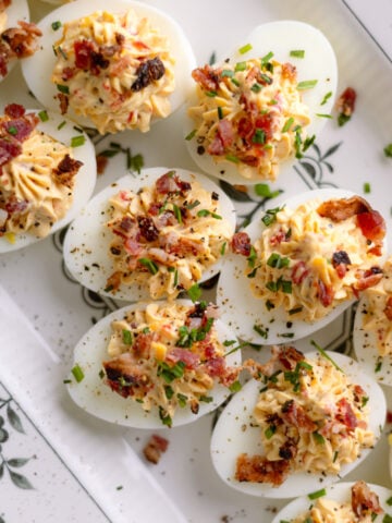 a platter of pimento cheese deviled eggs.