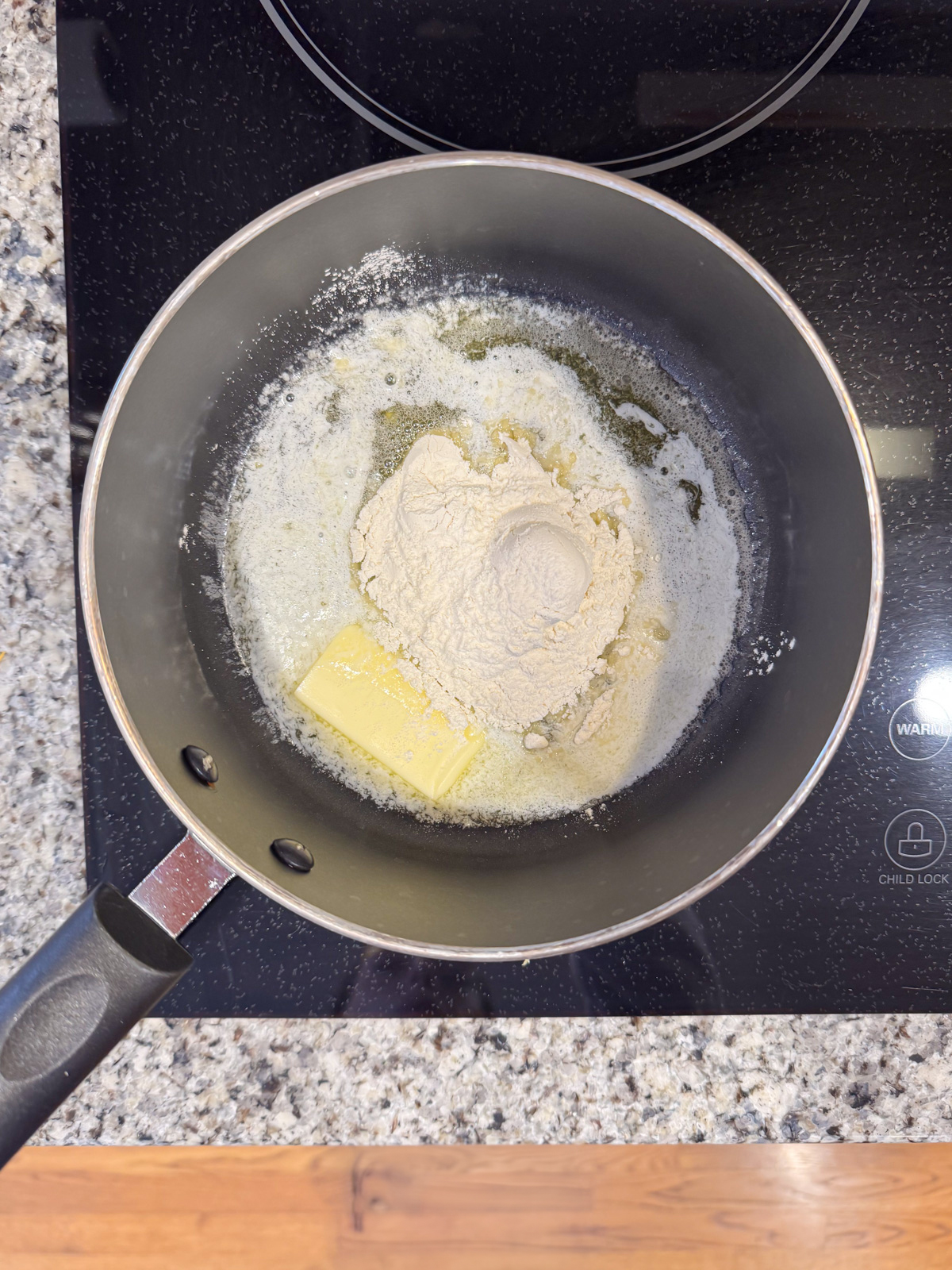 Butter and flour inside a small sauce pan.