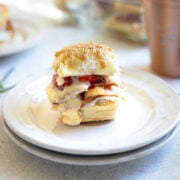 kentucky derby hot brown slider sandwich on a plate.