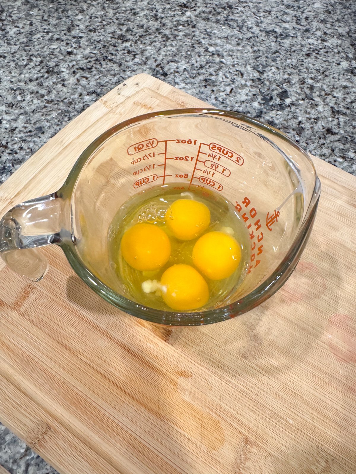 Eggs in a pyrex bowl.