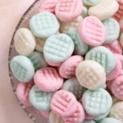 a candy dish of cream cheese mints