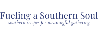 Text logo reads: Fueling a Southern Soul with the tagline southern recipes for meaningful gathering underneath in a smaller font, all in dark blue text on a white background.