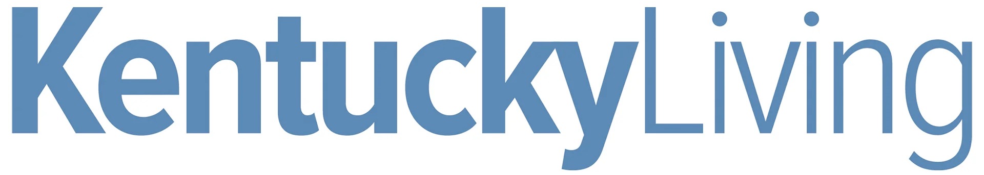 The image shows the words Kentucky Living in large, light blue font on a white background.
